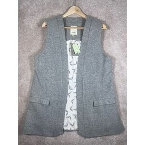Anthropologie Vest Large Wool NWT Elevenses  Gray Sleeveless Open Front Feathers